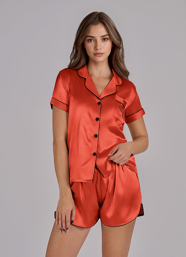 front Satin Short Sleeves Pajamas Set