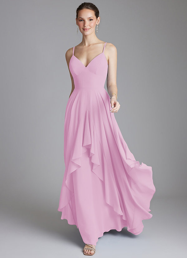 Azazie Zaina Vestidos Dama de Honor Vestido de Rosa Caramelo de Gasa de Corte en A image1