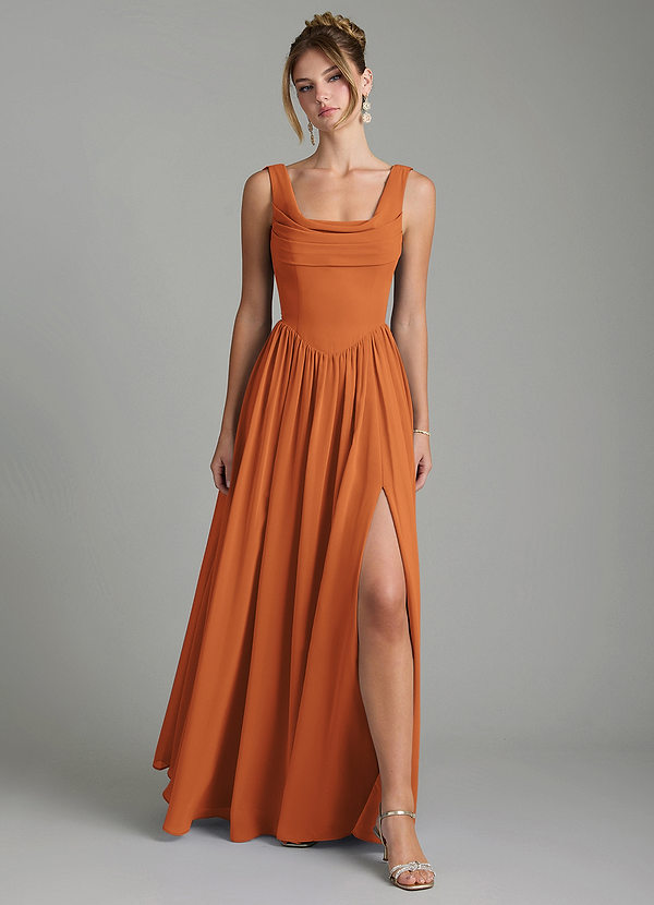 Azazie Novi Bridesmaid Dresses Cinnamon A-Line Pleated Chiffon Dress image1