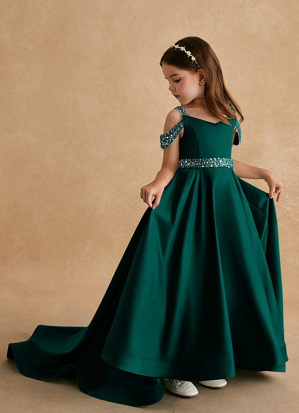 Azazie Jodi Vestidos de Niña de Flores Vestido de Pino de Satin Mate de Corte En A image1