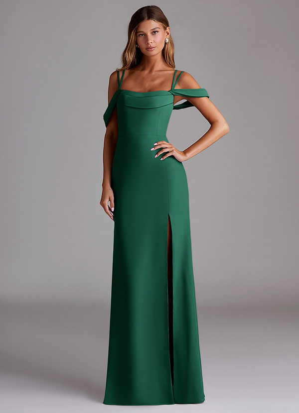 Azazie Callan Bridesmaid Dresses Emerald Mermaid Pleated Chiffon Convertible Dress image1
