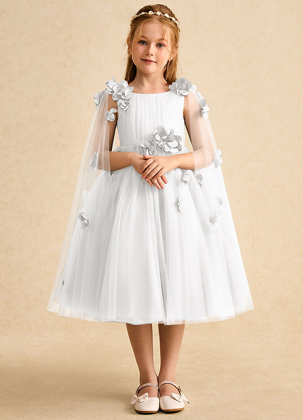 Azazie Staria Flower Girl Dresses White Ball-Gown Ruched Tulle Dress image1