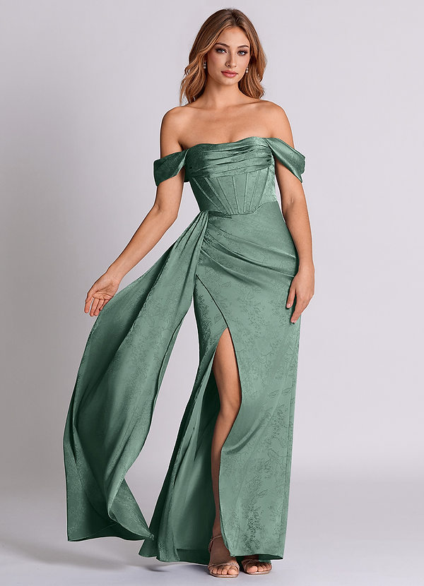 Azazie Amyra Brudtärneklänningar Klä av Sjöjungfru i Jacquard Av axeln Eukalyptus image1