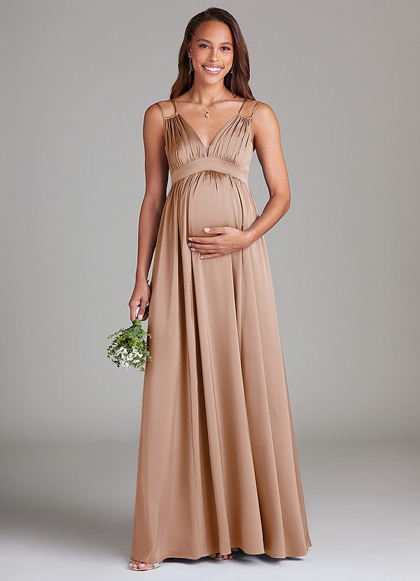 Azazie Emree Abiti da damigella premaman Abito A-Line Con Tasche Raso Elasticizzato Floor-Length image1