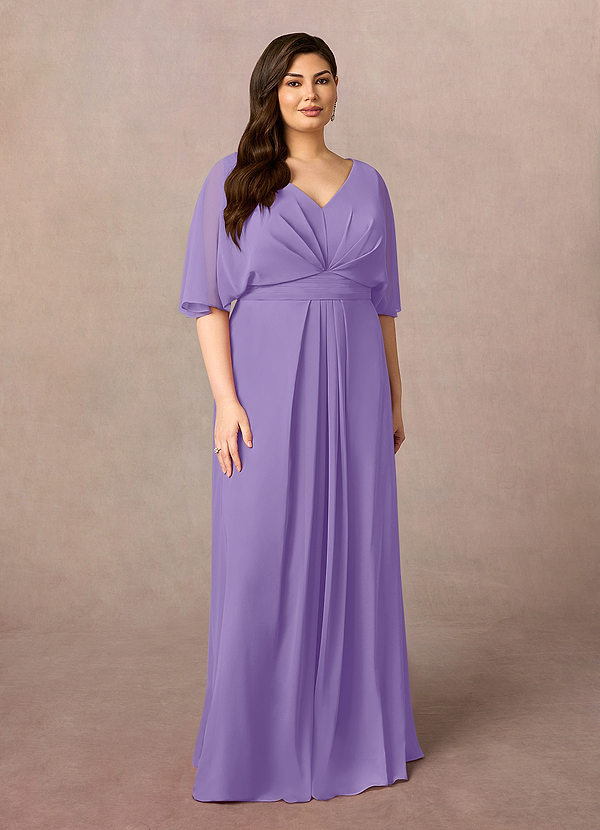 Azazie Oksana Mother of the Brides Dresses Tahiti A-Line V-Neck Pleated Chiffon Dress image1