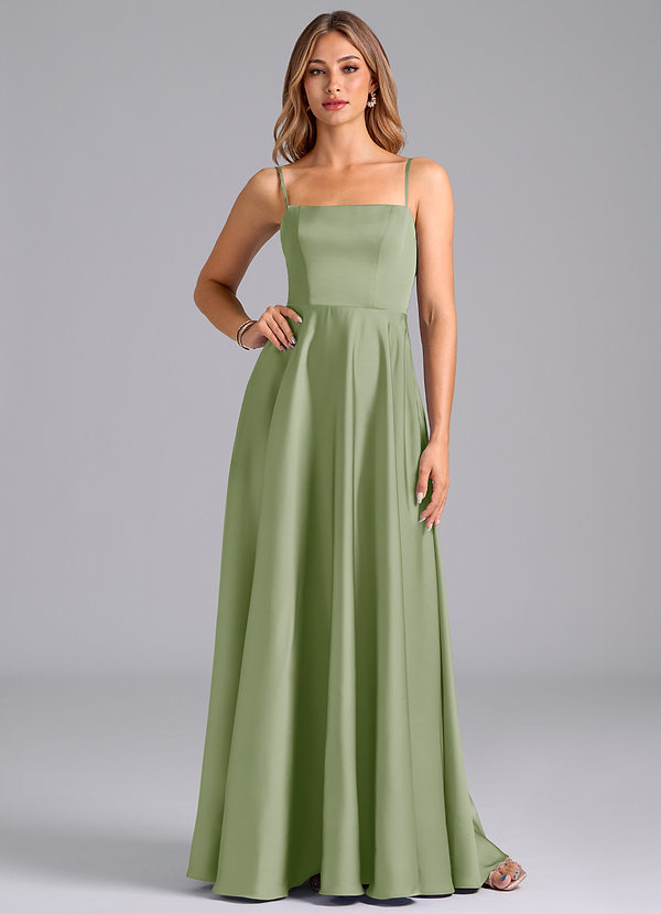 Azazie Elita Abiti da Damigella Abito A-Line in Raso Elasticizzato Plissettato Verde Salvia image1