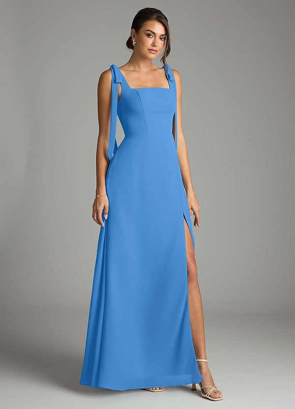 Azazie Debra Bridesmaid Dresses Blue Jay A-Line with Pockets Chiffon Convertible Dress image1