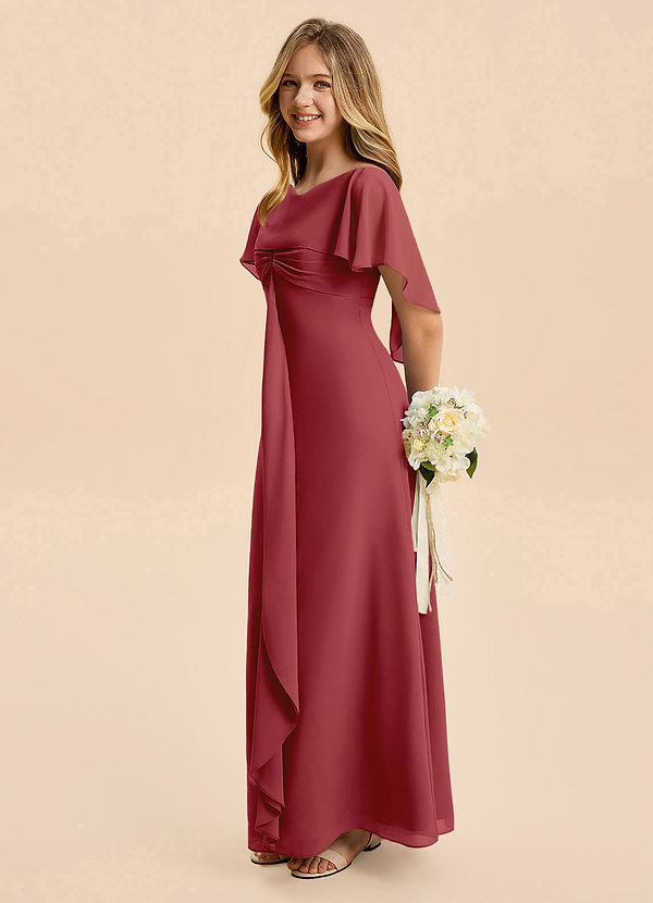 Azazie Selena Junior Pomegranate A-Line Ruched Chiffon Dress image1