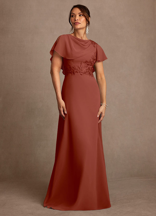 Azazie Frieda Robes de mère de la mariée Robe Trapèze en Mousseline de soie Appliqué Auburn image1