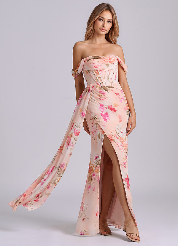 Azazie Amyra 신부 들러리 드레스 쉬스 오프 더 숄더 쉬폰 바닥 길이 드레스 image1