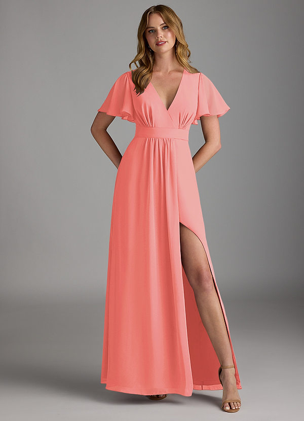 Azazie Zaniah Bridesmaid Dresses Coral A-Line Chiffon Dress image1