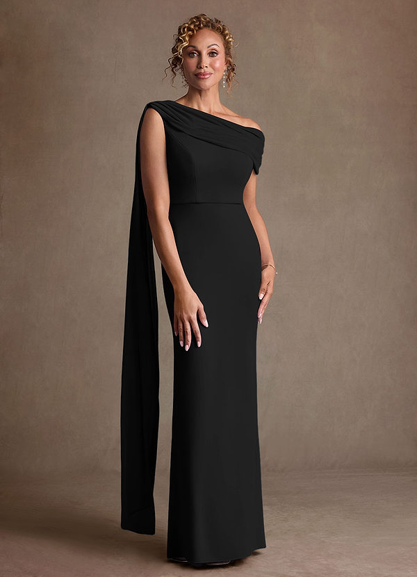 Azazie Bassi Klänningar till brudens mor Klä Sjöjungfru i Maska Av axeln Svart image1