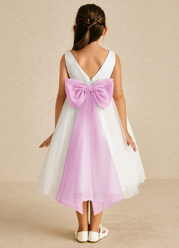 Azazie Kavi Flower Girl Dresses Ivory Candy Pink A-Line Bow Matte Satin Dress image1