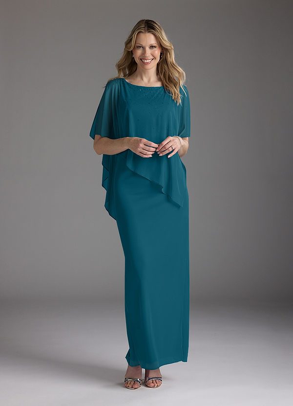Azazie Aspyn Brautmutterkleider Etui Mit Perlen Gittergewebe Kleid Tintenblau image1