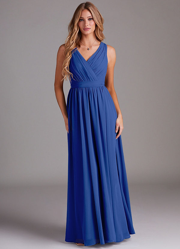 Azazie Kingsley Bridesmaid Dresses Royal Blue A-Line Lace Chiffon Dress image1