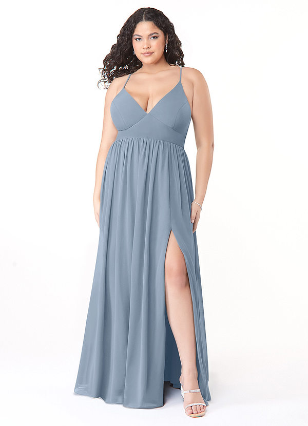 Azazie Aaida Bridesmaid Dresses Dusty Blue A-Line Corset Chiffon Dress image1