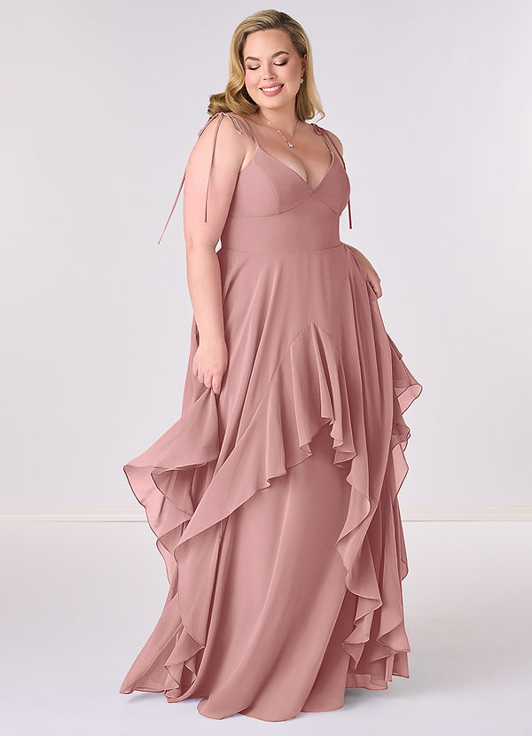 Barbie ♥ Azazie Bridesmaid Dresses Dusty Rose A-Line Bow Chiffon Dress image1