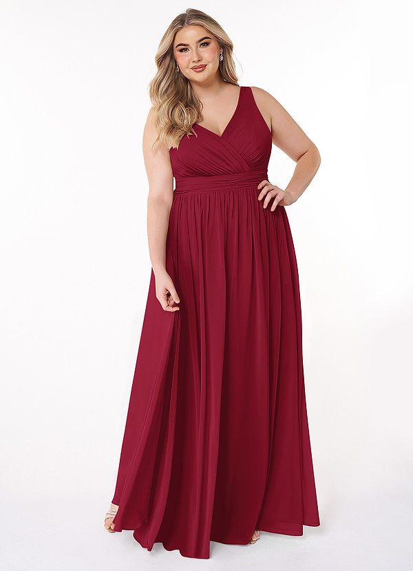 Azazie Kora Bridesmaid Dresses Burgundy A-Line Pleated Chiffon Dress image1