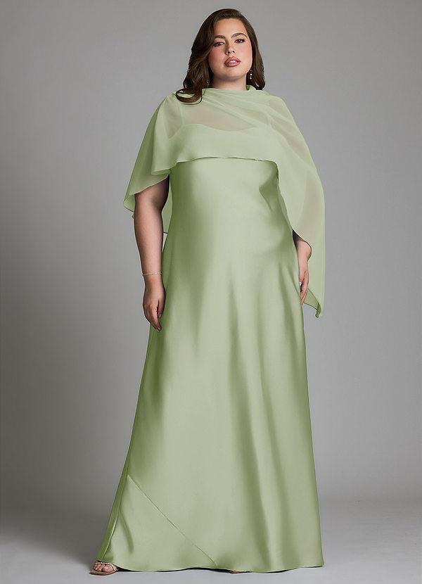 Azazie Jaleesa Robes de demoiselle d'honneur Robe Fourreau en Satin extensible Col haut Vert Sauge image1