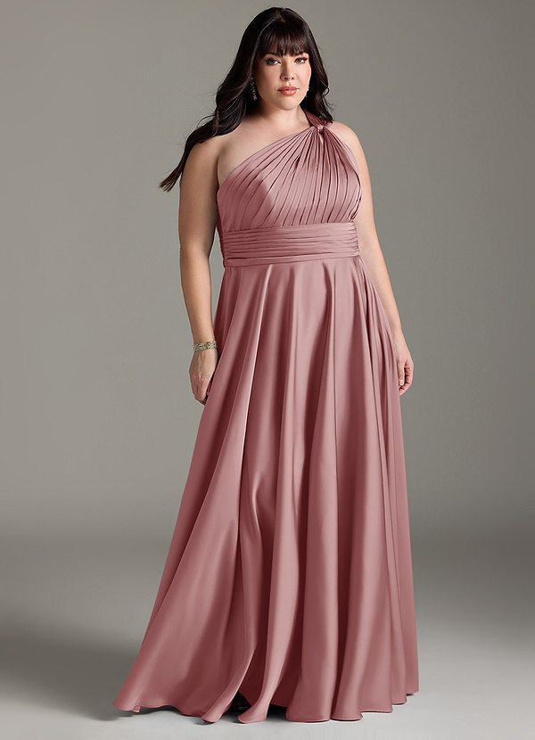 Azazie Charlize Bridesmaid Dresses Dusty Rose A-Line One Shoulder Stretch Satin Dress image1