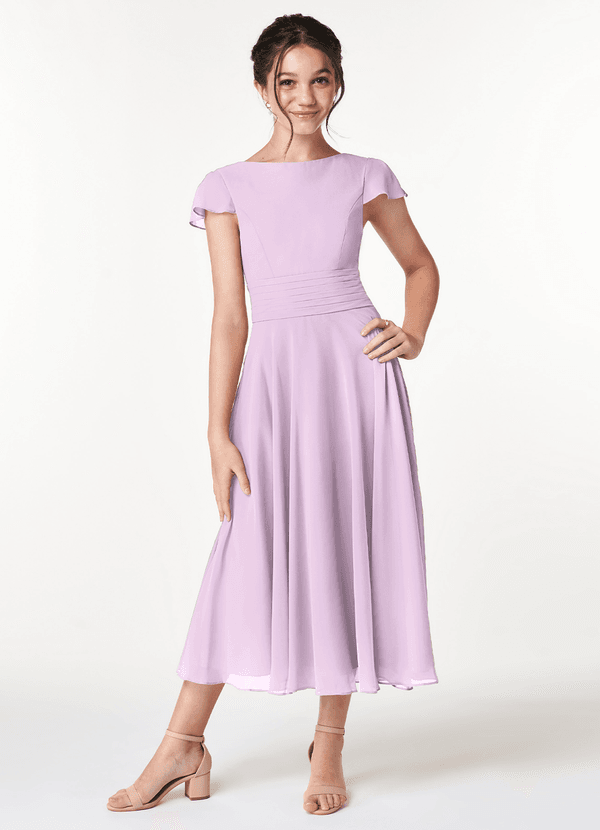 Azazie Payton Junior Linia A Ukłon Szyfon Długość herbaty Młodsza druhna Sukienka image1