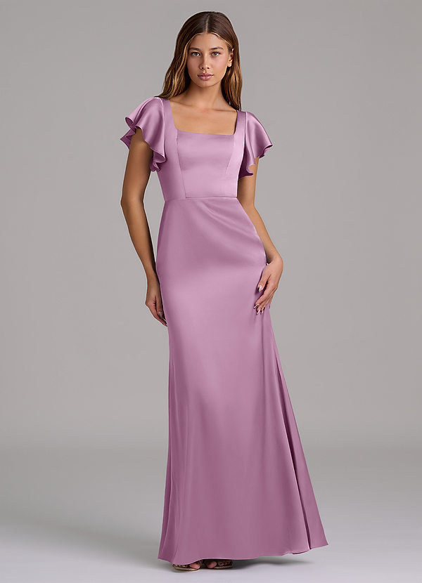 Azazie Elkie Brudtärneklänningar Klä av Sjöjungfru i Stretch Satin Fyrkantig halsringning Blåregn image1