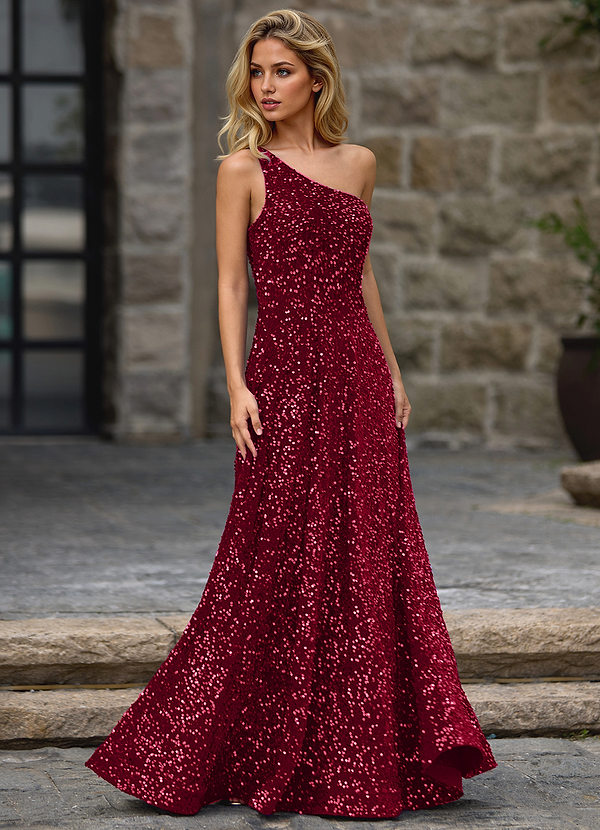 Opulent Burgundy Velvet Sequins Prom Dress image1