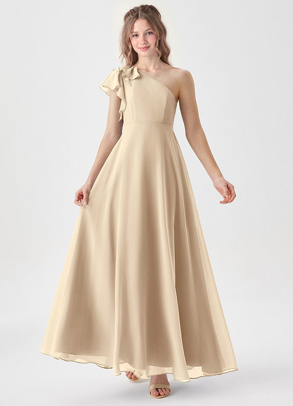 Azazie Arabella Junior Robe Trapèze en Mousseline de soie Rayé Champagne image1