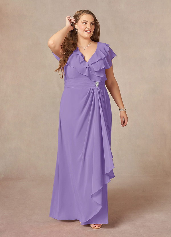 Azazie Snapdragon Brautmutterkleider A-Linie V-Hals Gerüscht Chiffon Kleid Tahiti image1