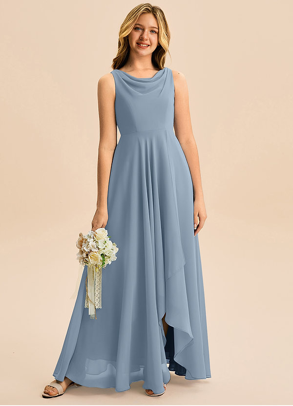 Azazie Mannie Junior Linia A Pofałdowany Szyfon Asymetryczny Młodsza druhna Sukienka image1