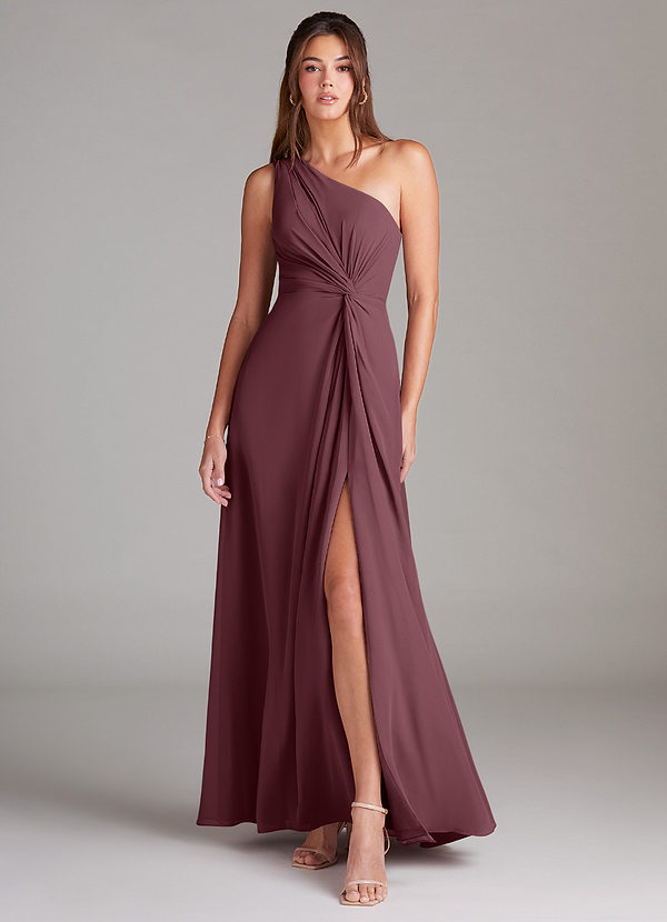 Azazie Brooke Bridesmaid Dresses Sangria A-Line One Shoulder Chiffon Dress image1