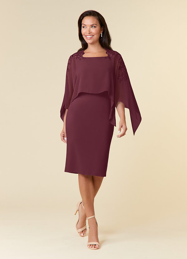 Azazie Maryam Mother of the Brides Dresses Cabernet Sheath Lace Chiffon Dress image1