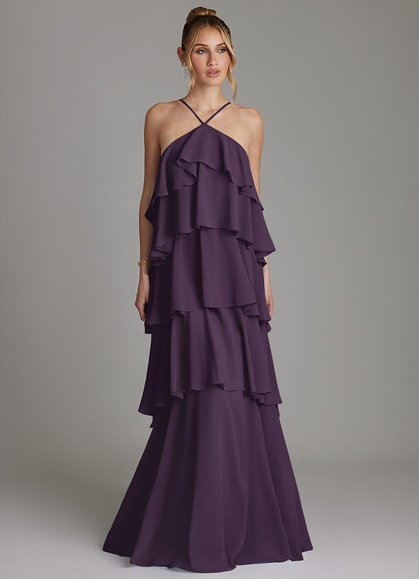 Azazie Deena Robes de demoiselle d'honneur Robe Trapèze en Mousseline de soie Drapé Prune image1