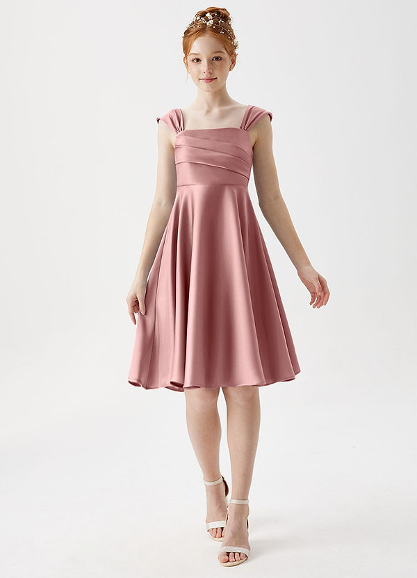 Azazie Amira Junior Dusty Rose A-Line Pleated Stretch Satin Dress image1