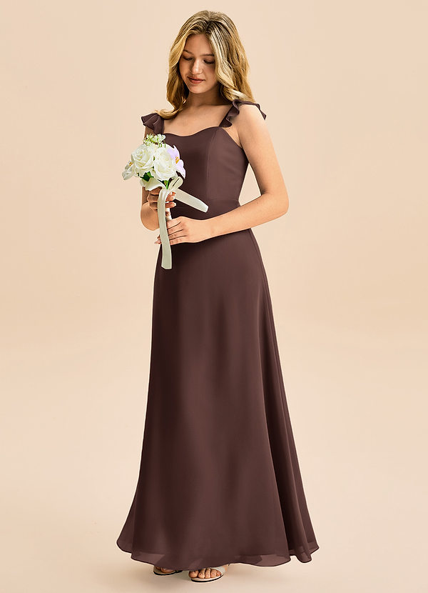 Azazie Mavie Junior Ganache A-Line Ruched Chiffon Dress image1