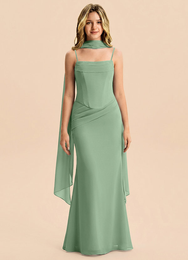 Azazie Sorrel Junior Matcha Mermaid Pleated Chiffon Dress image1