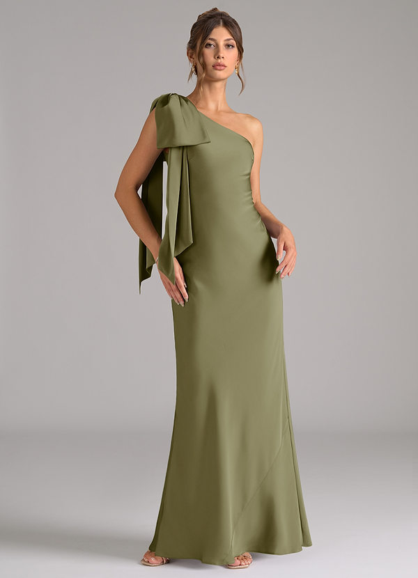 Azazie Capri Bridesmaid Dresses Pistachio Mermaid One Shoulder Stretch Satin Dress image1