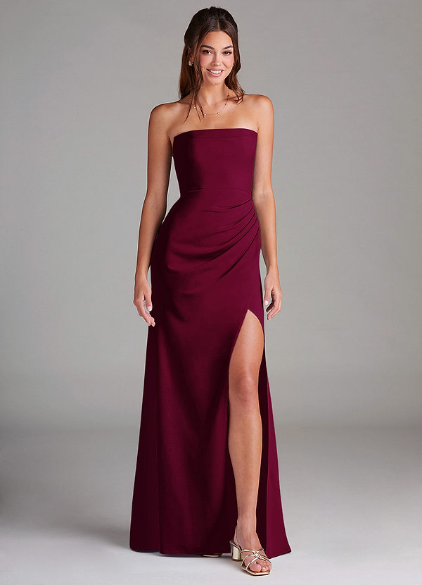 Azazie Leonis Vestido Invitada Boda Vestido de Borgoña de Crepé elástico de Corte Recto Convertible con Sin tirantes image1