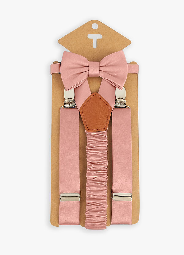 front Boy's Matching Matte Satin Bow Tie & Suspenders Set