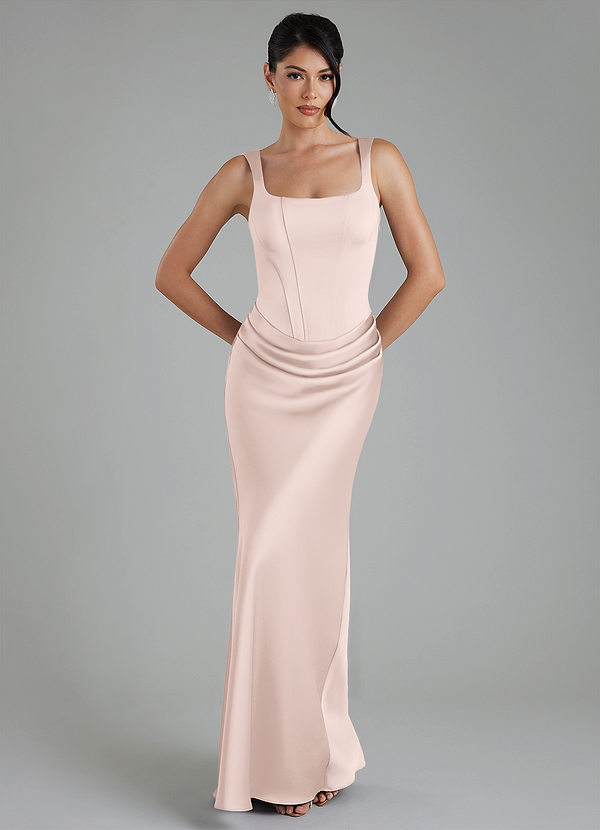 Azazie Etta Bridesmaid Dresses Blushing Pink Mermaid Corset Stretch Satin Dress image1