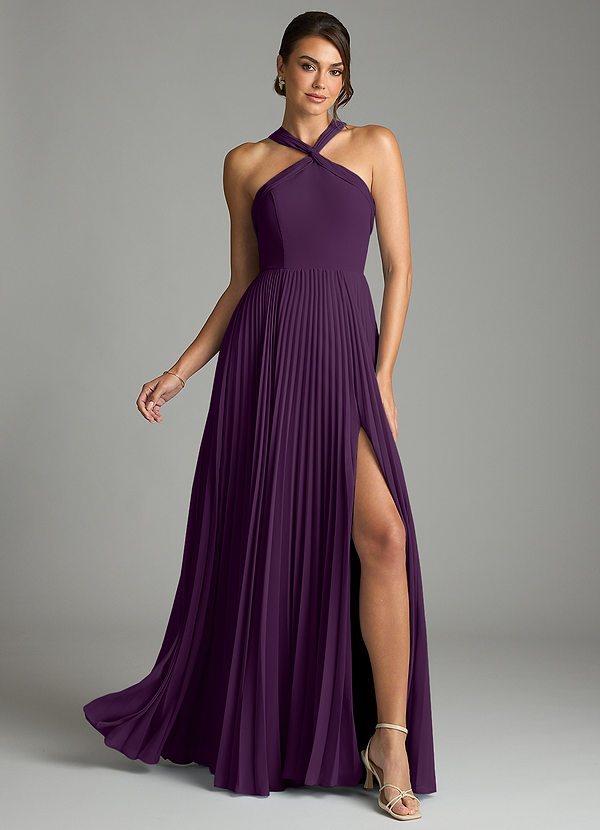 Azazie Afra Abiti da Damigella Abito A-Line in Chiffon Plissettato Uva image1
