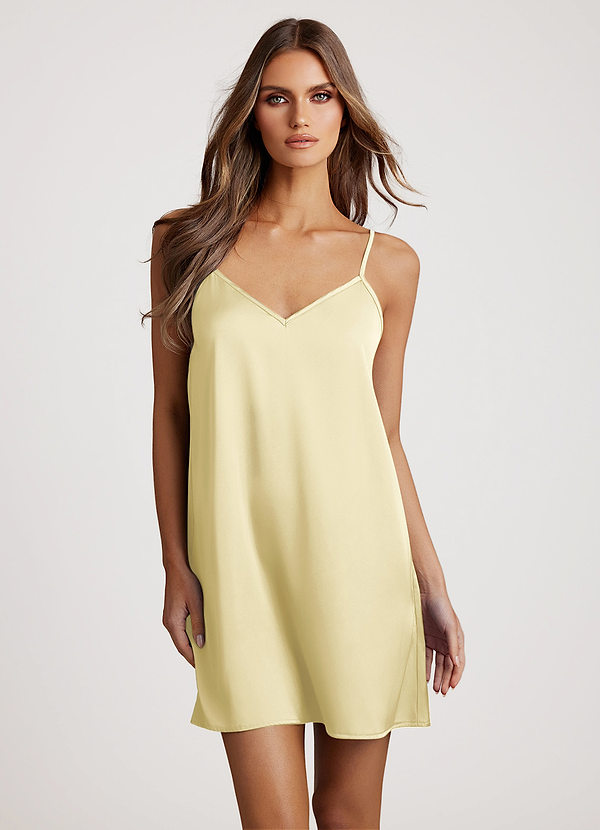 front Lemon Sorbet Matching Color Classic Satin Slip Dress