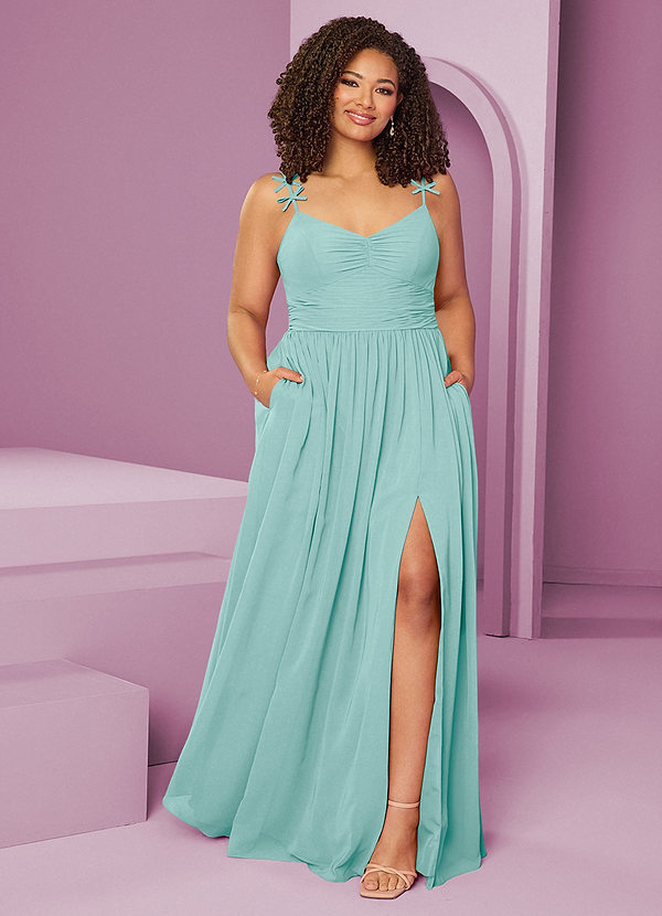 Barbie ♥ Azazie Bridesmaid Dresses Aqua A-Line Pleated Chiffon Dress image1