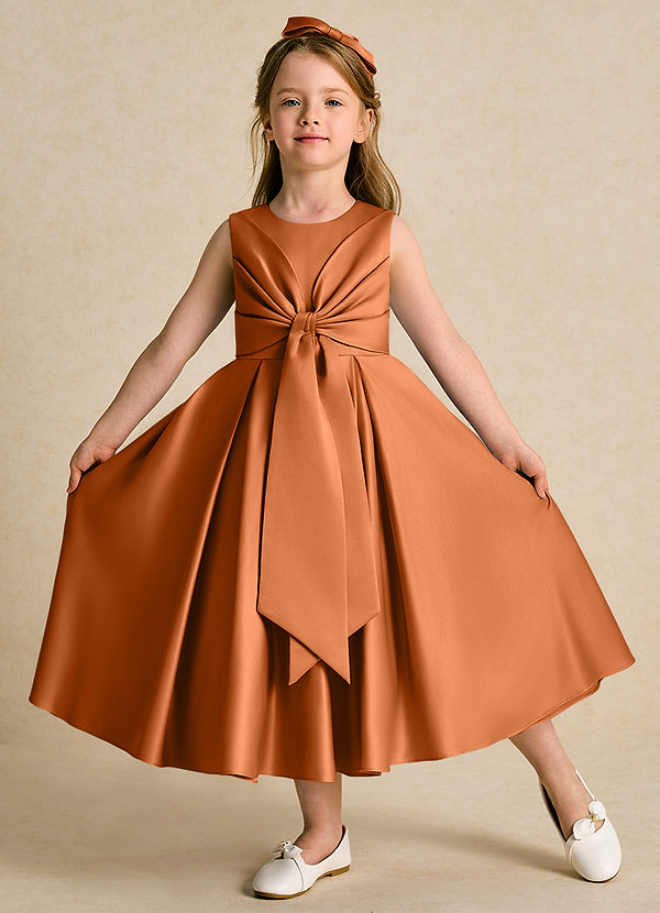 Azazie Lady Vestidos de Niña de Flores Vestido de Cobre de Satin Mate de Corte En A con Plisado image1
