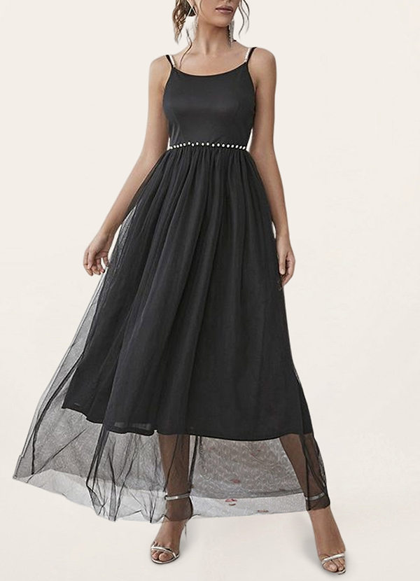 front La romance abonde Noir Robe maxi trapèze