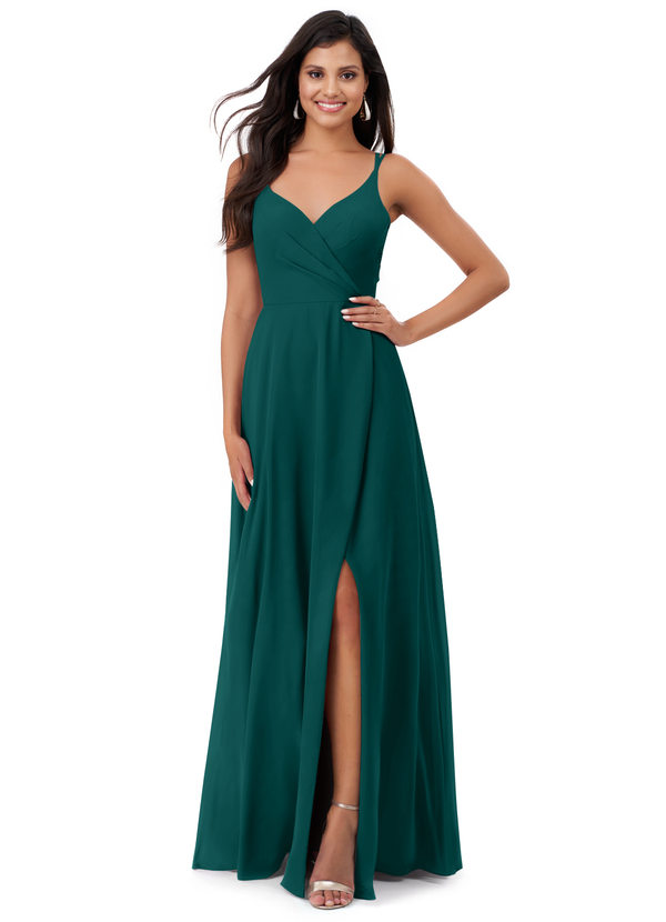 Azazie Lennon Bridesmaid Dresses Peacock A-Line Lace Chiffon Dress image1