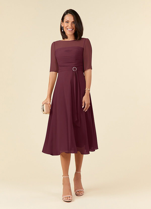 Azazie Naomi Mother of the Brides Dresses Cabernet A-Line Boatneck Pleated Chiffon Dress image1