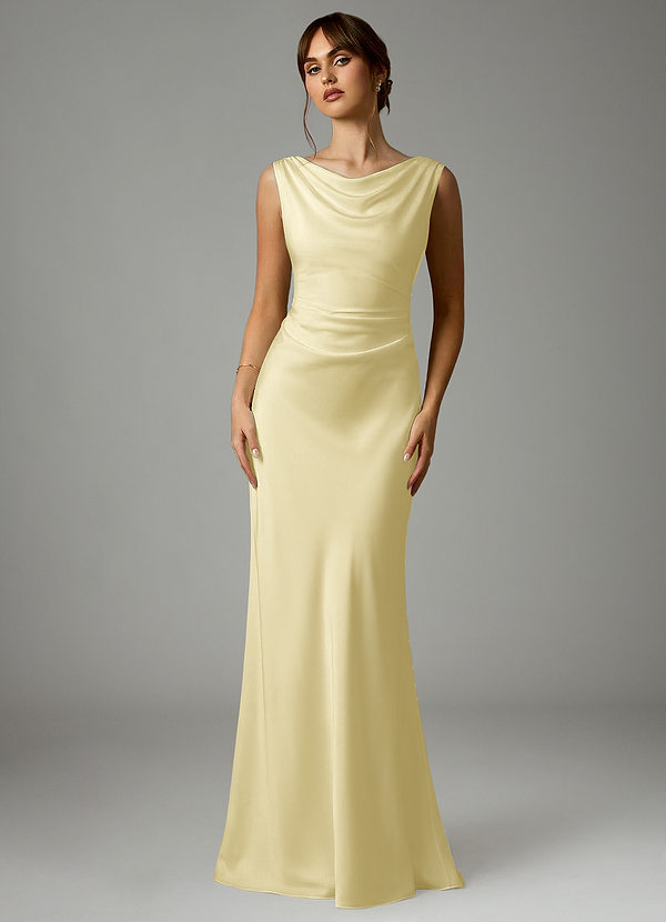 Azazie Kieryn Robes Demoiselle d'honneur Robe Sirène en Satin extensible Plissée Sorbet Citron image1
