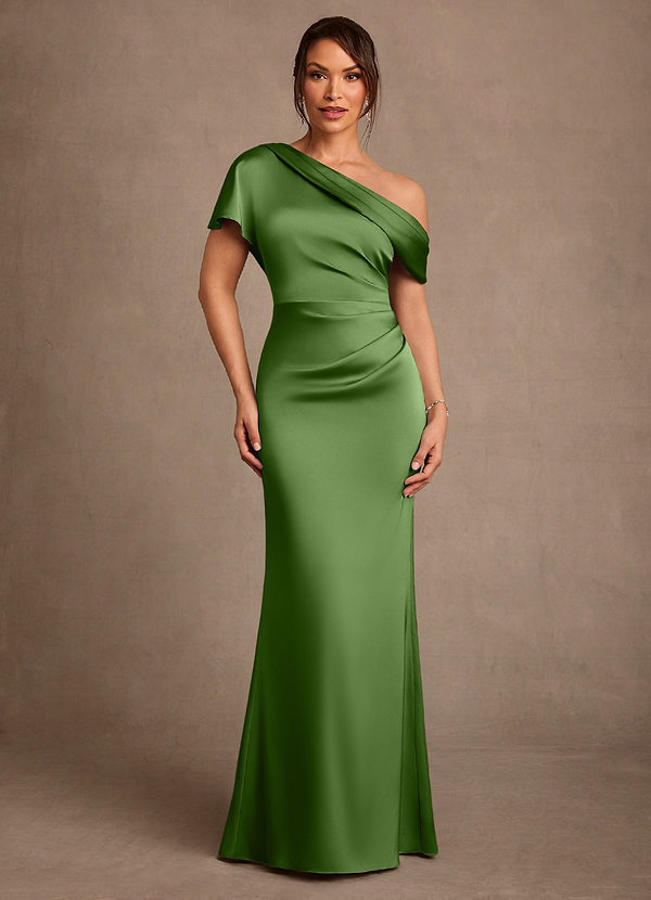 Azazie Rutha Mother of the Brides Dresses Basil Sheath One Shoulder Stretch Satin Dress image1