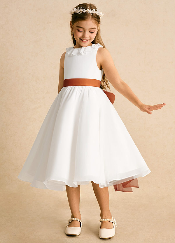 Azazie Dani Blumenkinder Kleider A-Linie Schleifen Chiffon Kleid Elfenbein Zimt image1